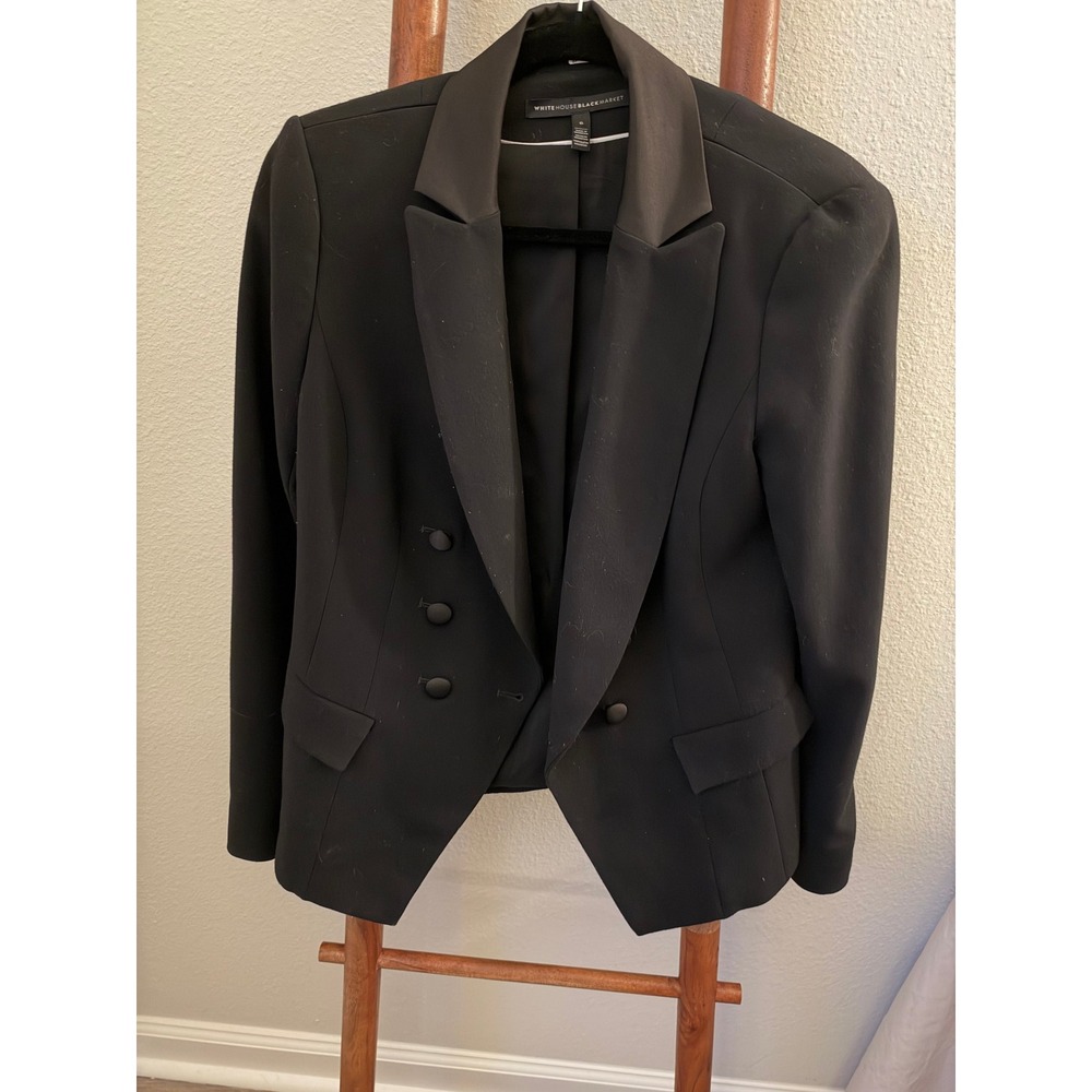 White House Black Market Black Satin Trim Tuxedo Blazer Jacket Size 6
